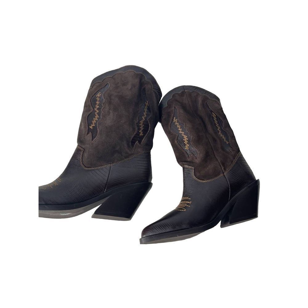 Sam Edelman Western Kitty Heel Dark Brown Boots - Picture 6 of 8